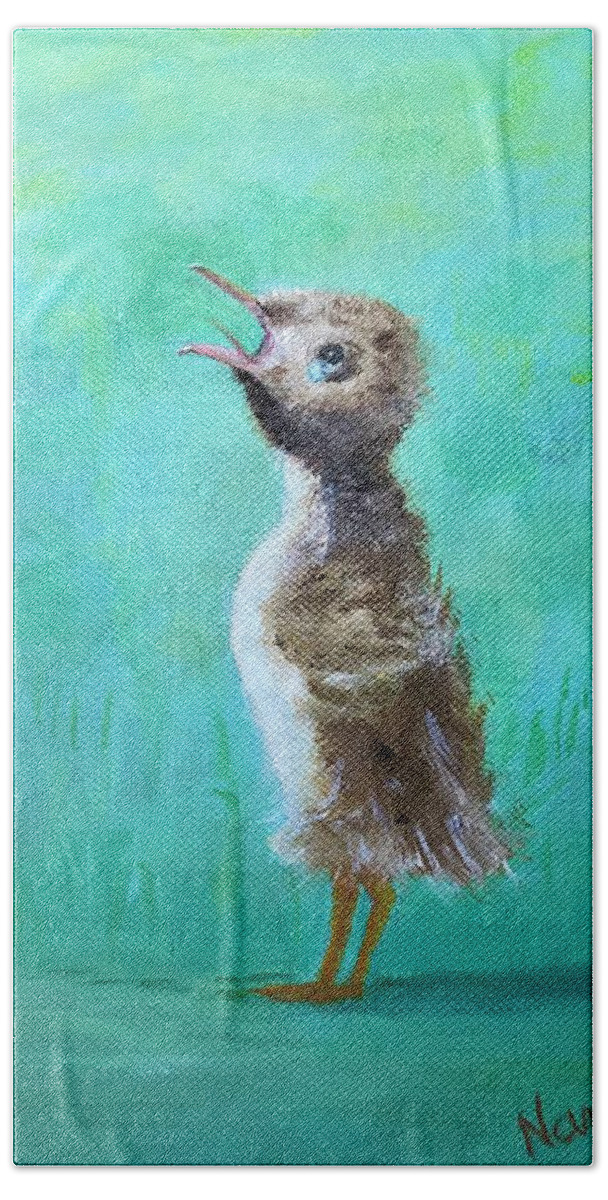 Duckling Beach Towel featuring the painting Mama, where are you? by Deborah Naves