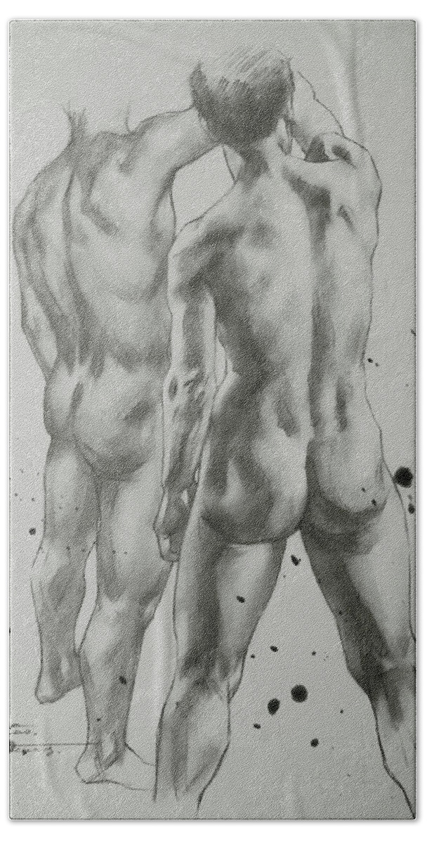 Male Nude Beach Towel featuring the drawing Man Body#19131 by Hongtao Huang