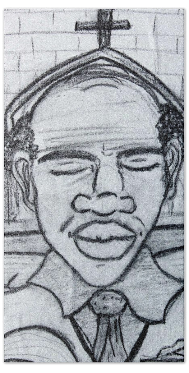 Sketch Beach Towel featuring the drawing Man Praying by Odalo Wasikhongo