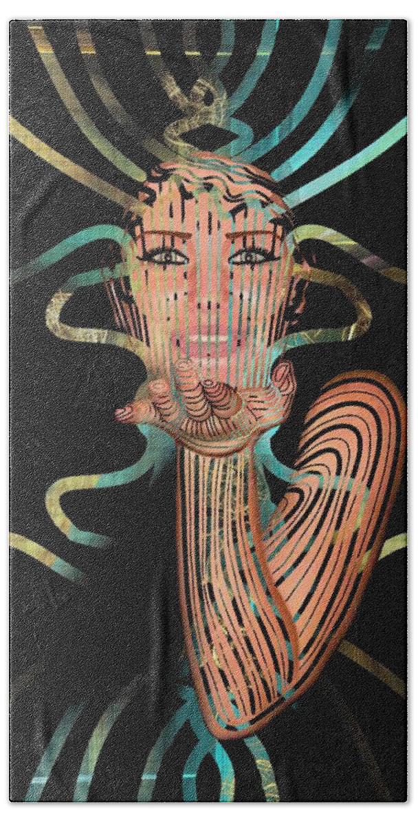 Mask Beach Towel featuring the mixed media Mask I Cast My Spell You are Mine by Joan Stratton