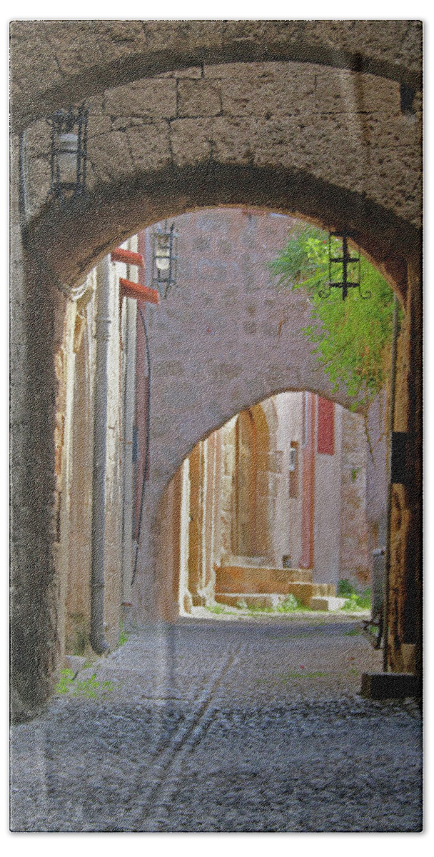 Greece Beach Towel featuring the photograph Medieval City in Rhodes by M Kathleen Warren