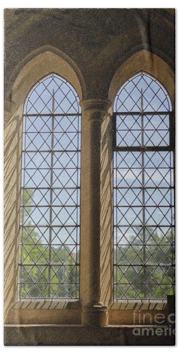 Lacock Abbey Beach Towel featuring the photograph Medieval windows at lacock abbey by Patricia Hofmeester
