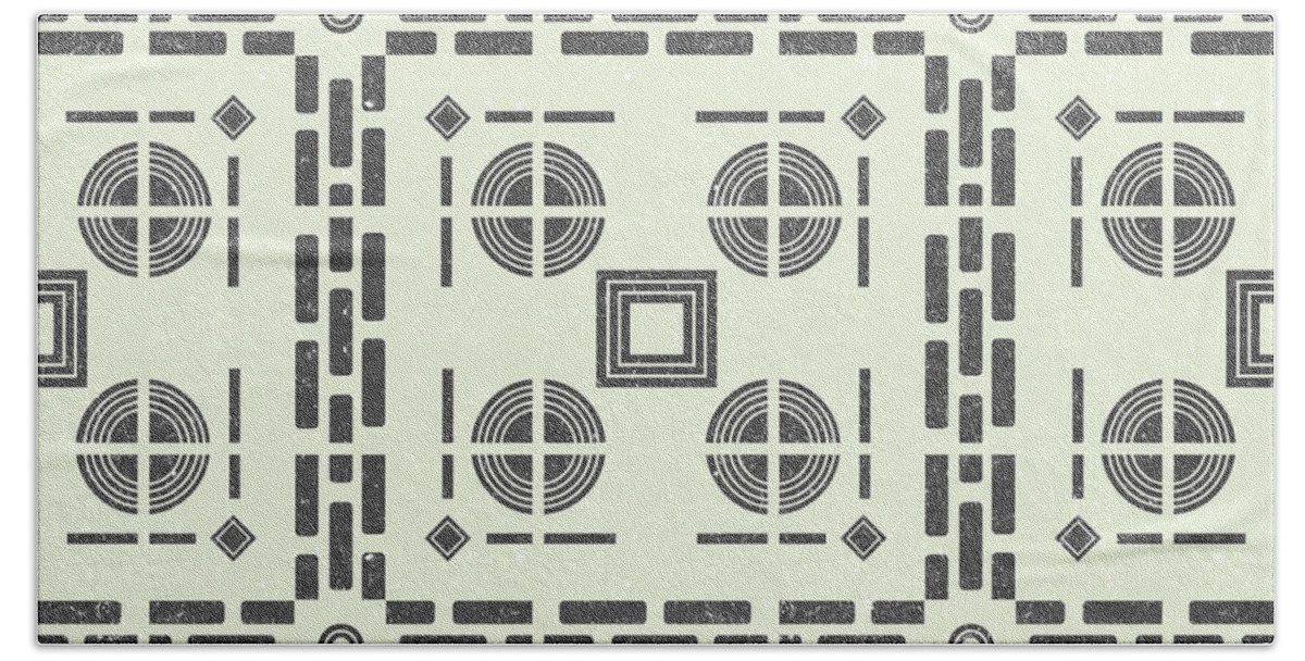 Mediterranean Pattern Beach Towel featuring the mixed media Mediterranean Pattern 9 - Tile Pattern Designs - Geometric - Grey - Ceramic Tile - Surface Pattern by Studio Grafiikka