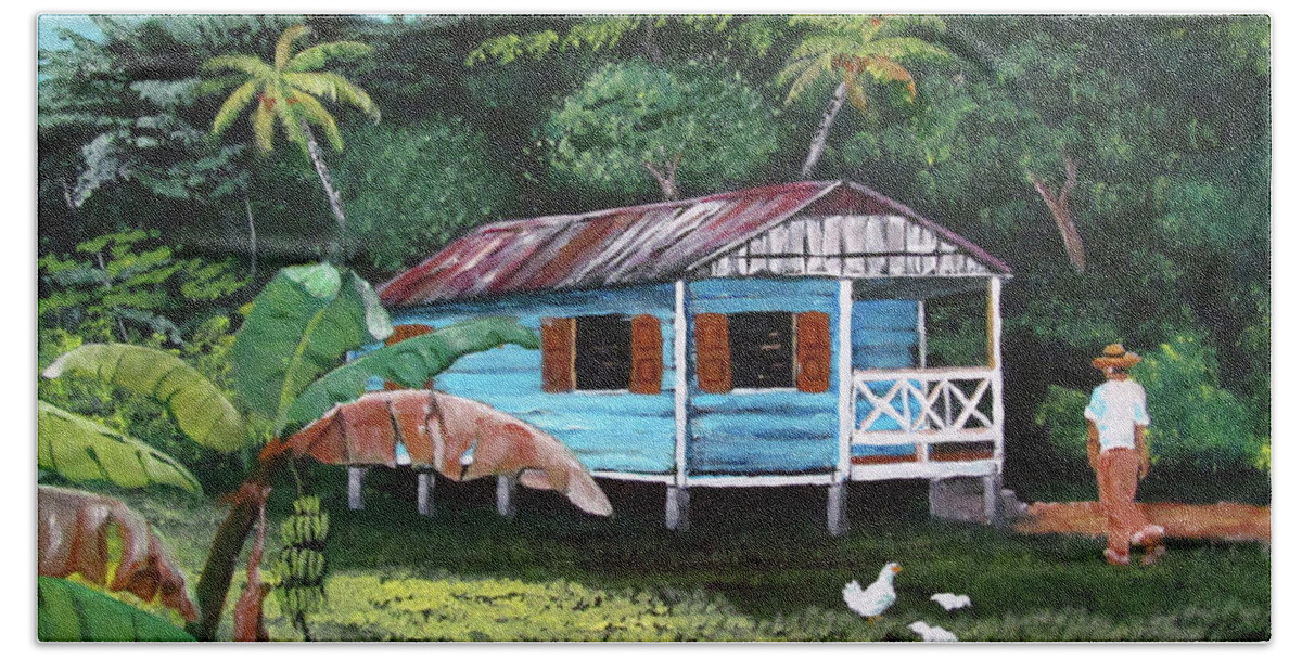 Old Wooden Home Beach Towel featuring the painting Memorias by Luis F Rodriguez