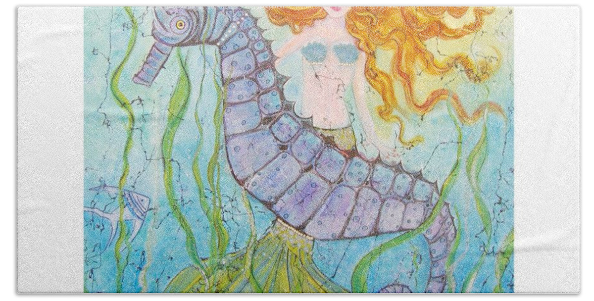 Mermaid Beach Towel featuring the painting Mermaid Fantasy by Midge Pippel