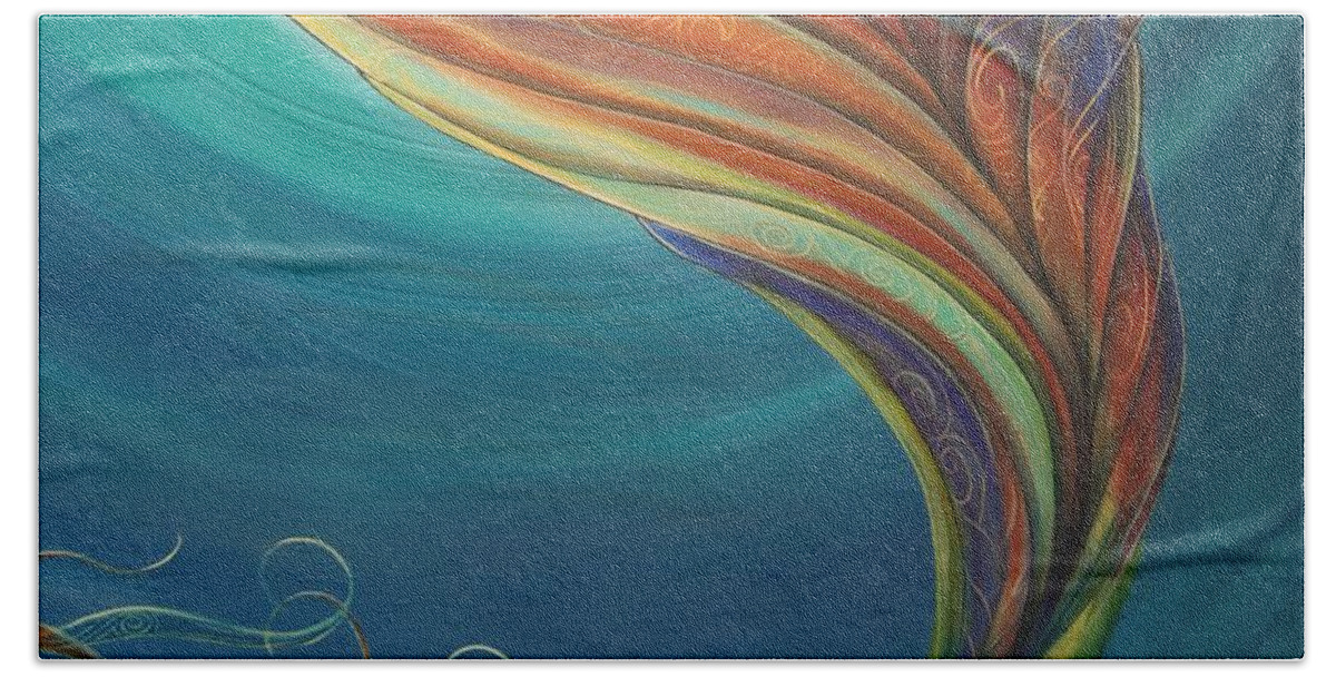 Mermaid Beach Towel featuring the painting Mermaid Tail 3 by Reina Cottier