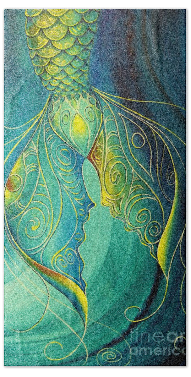 Mermaid Beach Towel featuring the painting Mermaid Tail by Reina Cottier