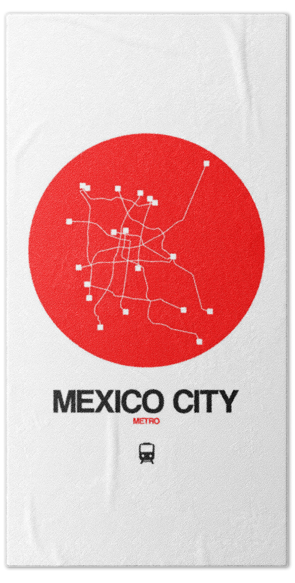 Mexico City Beach Towel featuring the digital art Mexico City Red Subway Map by Naxart Studio