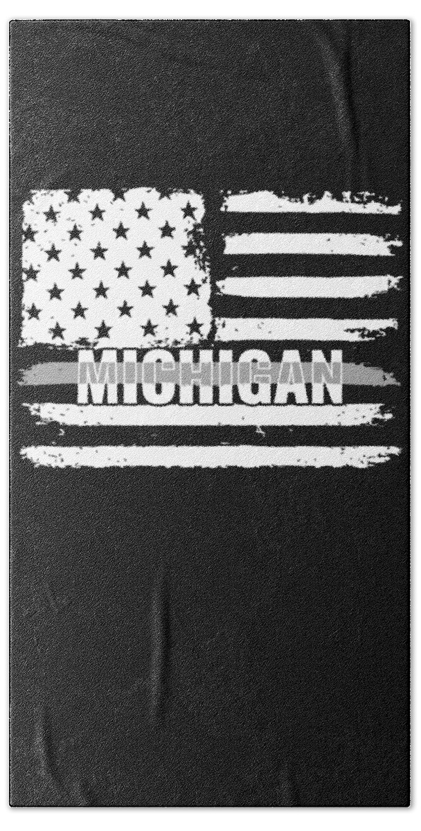 Deputy Beach Towel featuring the digital art Michigan Correctional Officers Gift for Correctional Officers and Prison Wardens Thin Silver Line by Martin Hicks