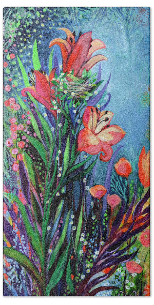 Floral Beach Towel featuring the painting Midnight Garden by Jennifer Lommers