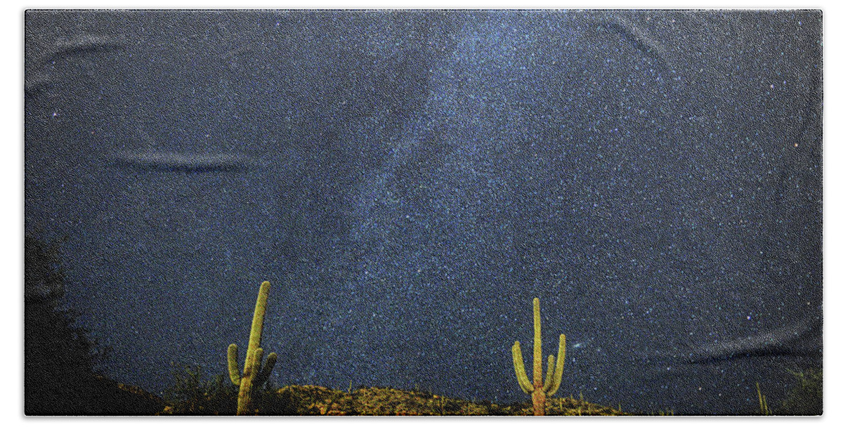 Tucson Beach Towel featuring the photograph Milky Way and Cactus by Chance Kafka