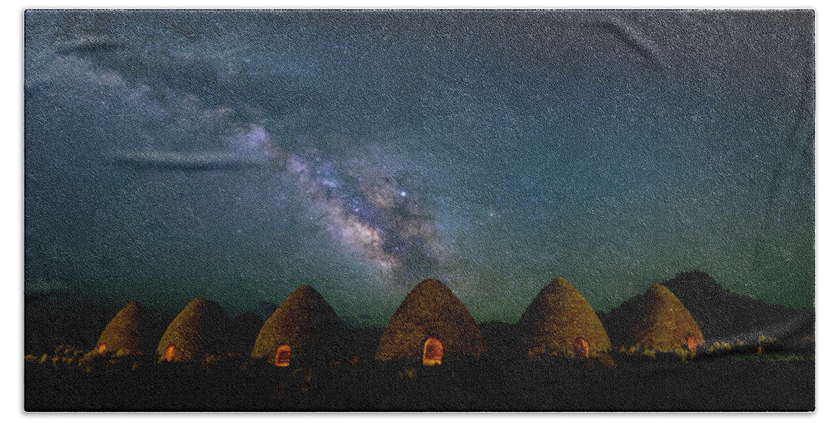 Milky Way Beach Towel featuring the photograph Milky Way Over Charcoal Ovens by Michael Ash