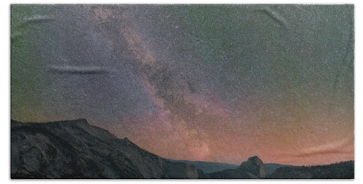 00574866 Beach Towel featuring the photograph Milky Way Over Half Dome, Yosemite National Park, California by Tim Fitzharris