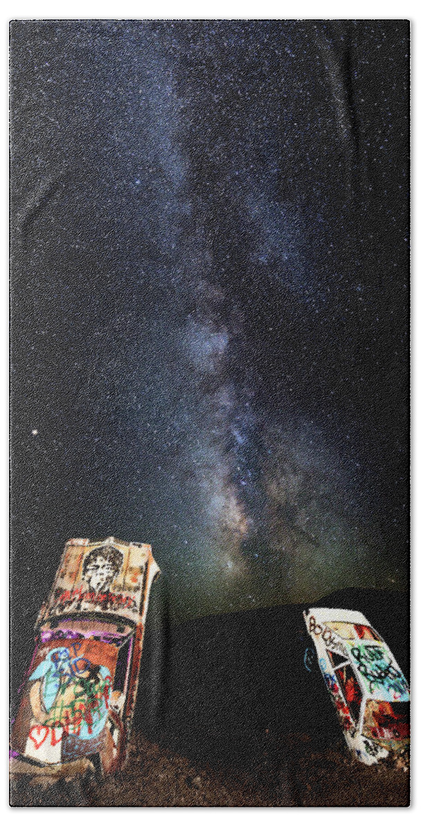 2018 Beach Towel featuring the photograph Milky Way Over Mojave Desert Graffiti 1 by James Sage