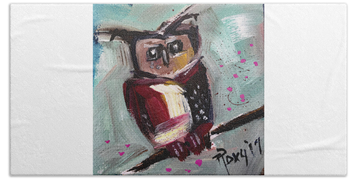 Owl Beach Towel featuring the painting Mini Owl 1 by Roxy Rich