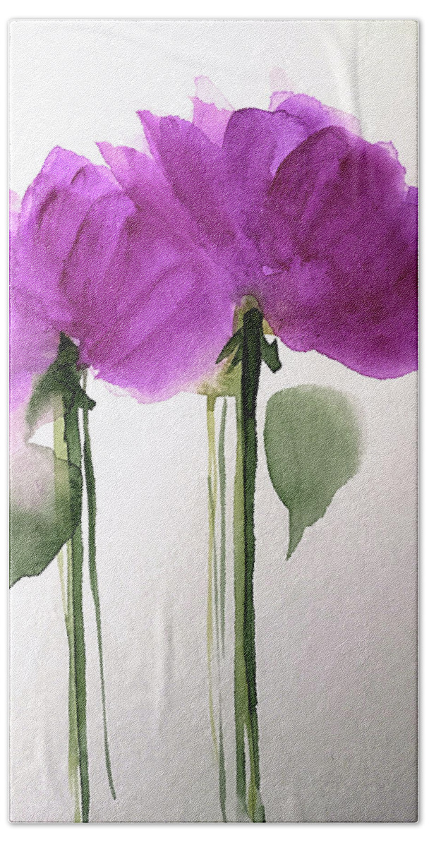 Purple Beach Towel featuring the painting Minimalistic Purple Flowers by Britta Zehm
