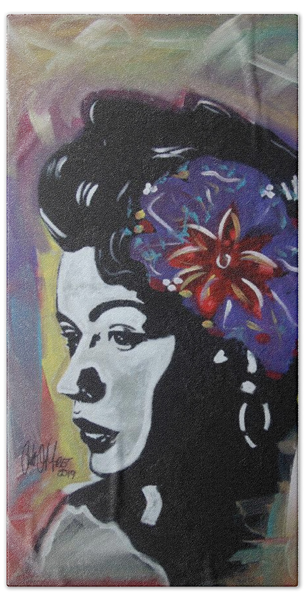 Billie Holiday Beach Sheet featuring the painting Miss Holiday by Antonio Moore
