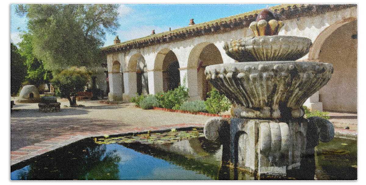 Mission San Miguel Beach Towel featuring the photograph Mission San Miguel Fountain by Kyle Hanson