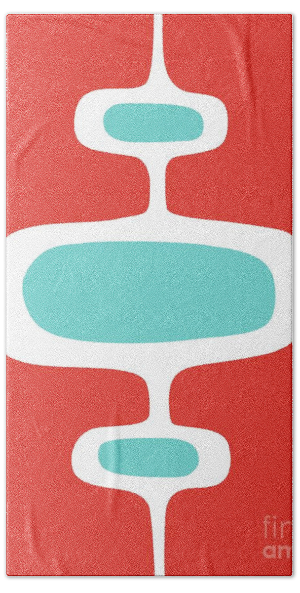 Mid Century Modern Beach Towel featuring the digital art Mod Pod 1 Turquoise on Red by Donna Mibus