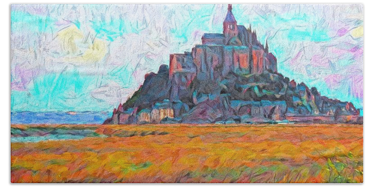 Hill Beach Towel featuring the photograph Mont St Michel Impasto by Jack Torcello