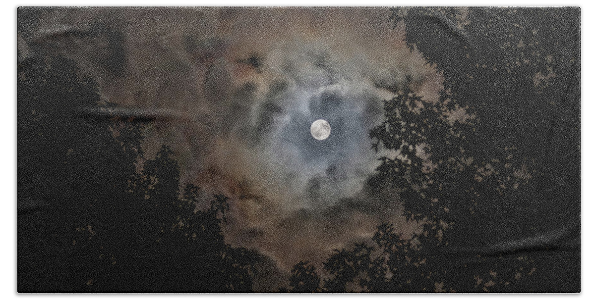 Moon Beach Towel featuring the photograph Moon and Clouds 2 by Allin Sorenson