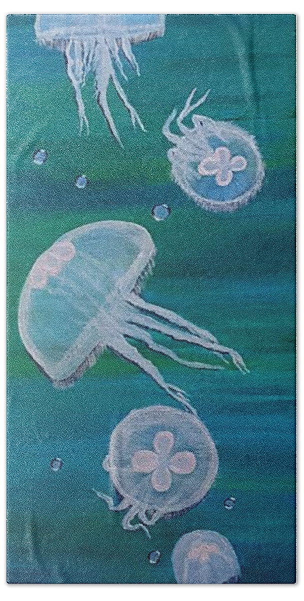 Moon Jellyfish Beach Towel featuring the painting Moon Jellyfish by Elizabeth Mauldin