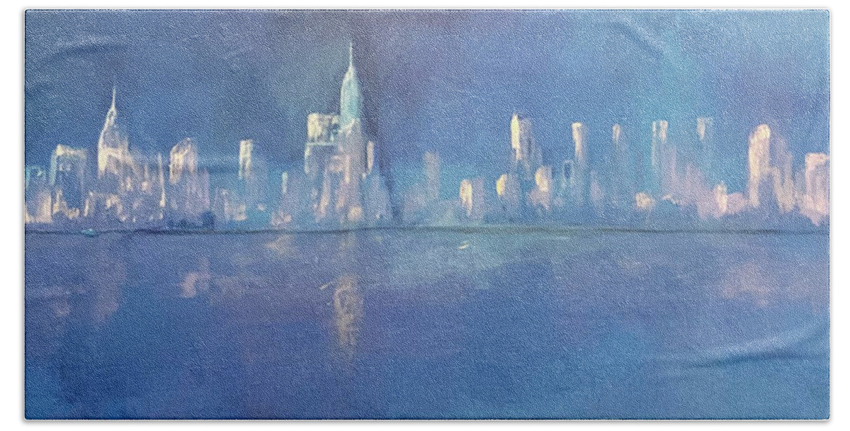 Art Beach Towel featuring the painting Moonlight On Manhattan by Jack Diamond