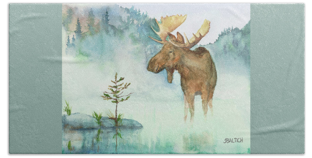 Moose Beach Sheet featuring the painting Moose and Tree by Joe Baltich