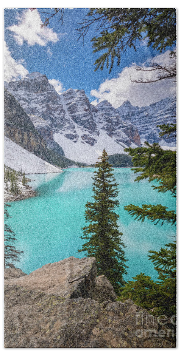 Alberta Beach Towel featuring the photograph Moraine Lake Viewpoint by Inge Johnsson