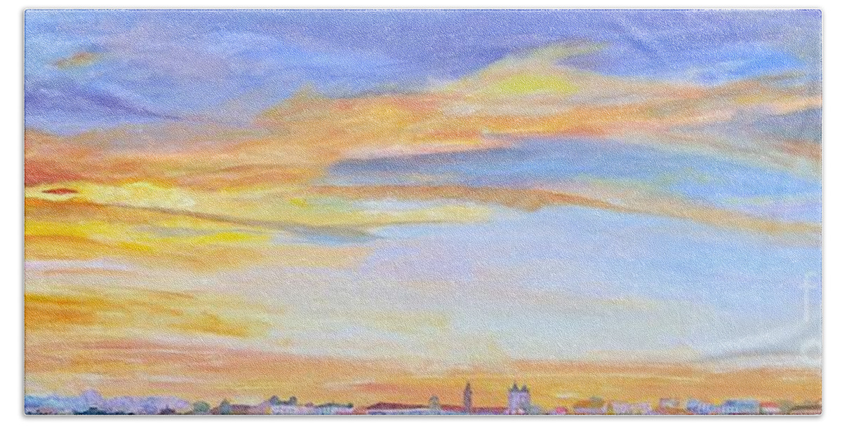 Sunset Beach Towel featuring the painting Mortal by Kate Conaboy