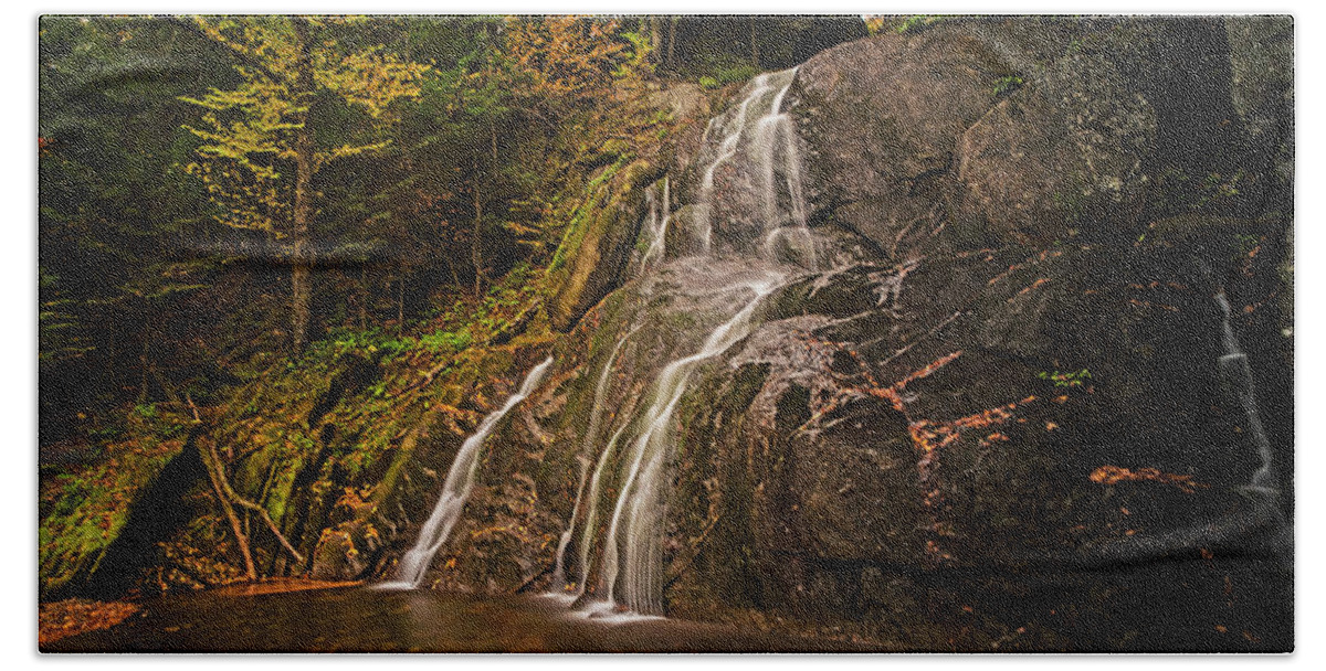 Stowe Beach Towel featuring the photograph Moss Glen Falls Stowe VT Fall Foliage Autumn by Toby McGuire