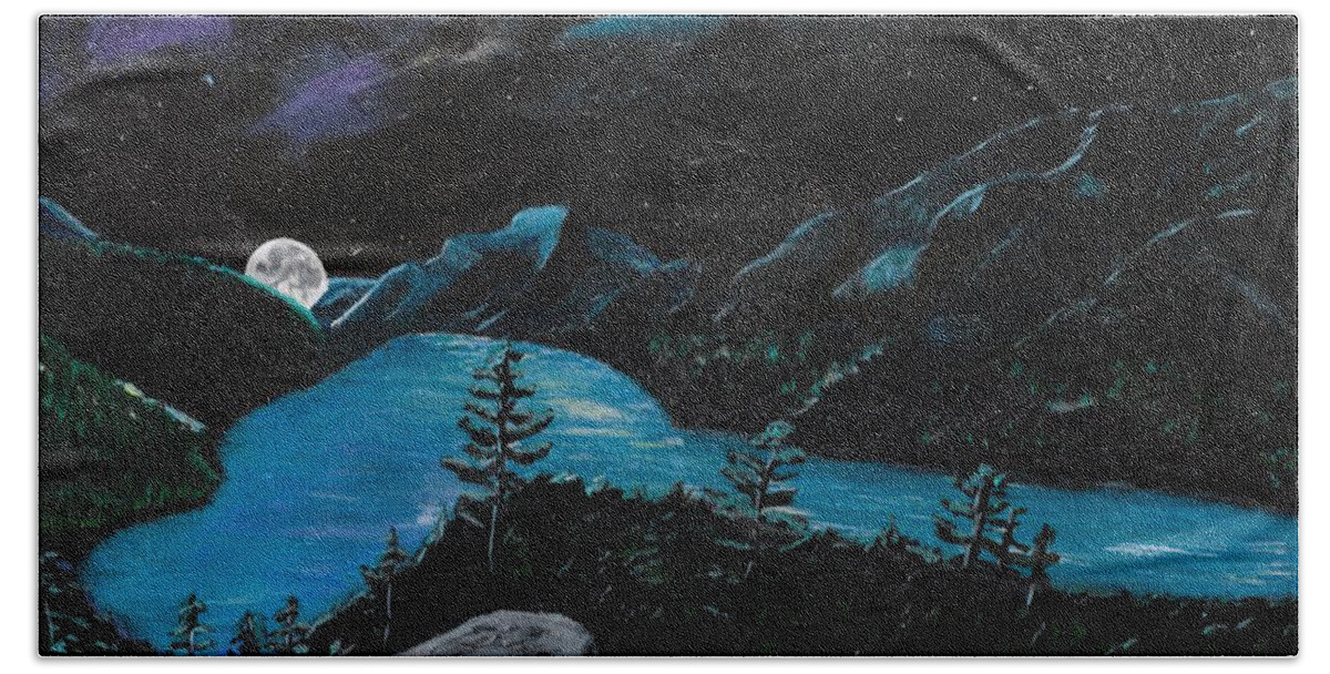 Mountain Beach Towel featuring the painting Mountain Lake Night by David Bigelow