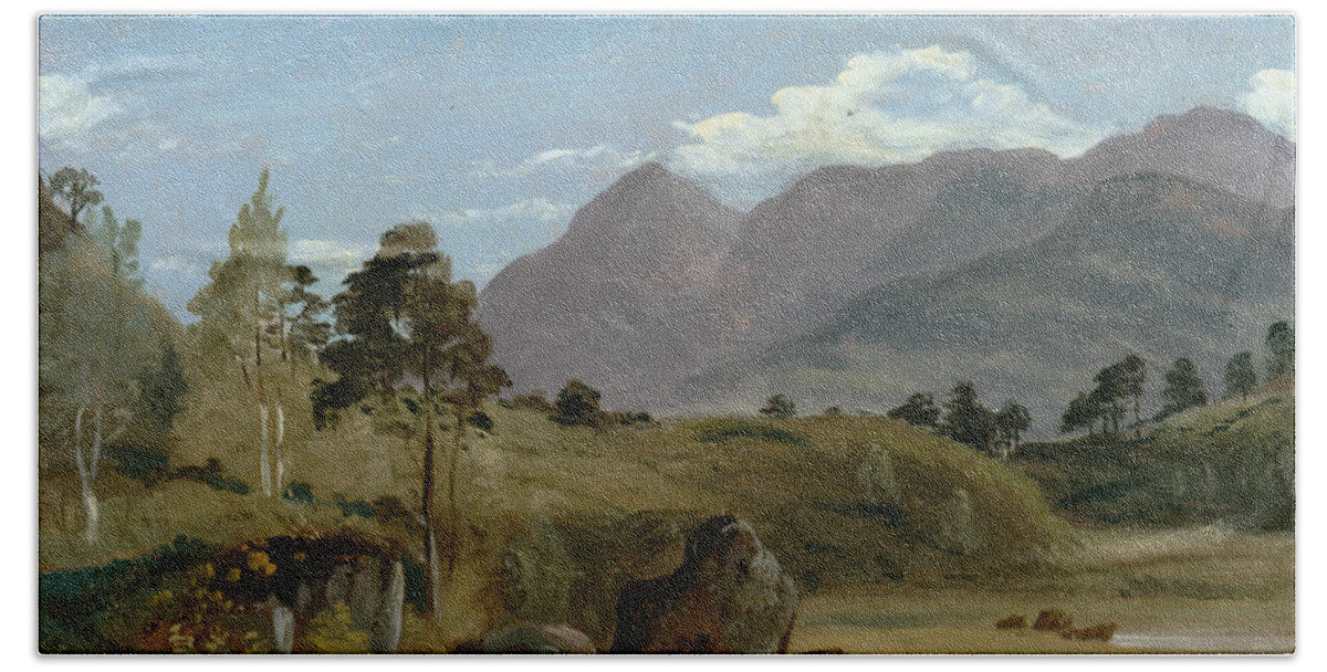 19th Century Art Beach Towel featuring the painting Mountain Landscape, possibly in the Lake District by Lionel Constable