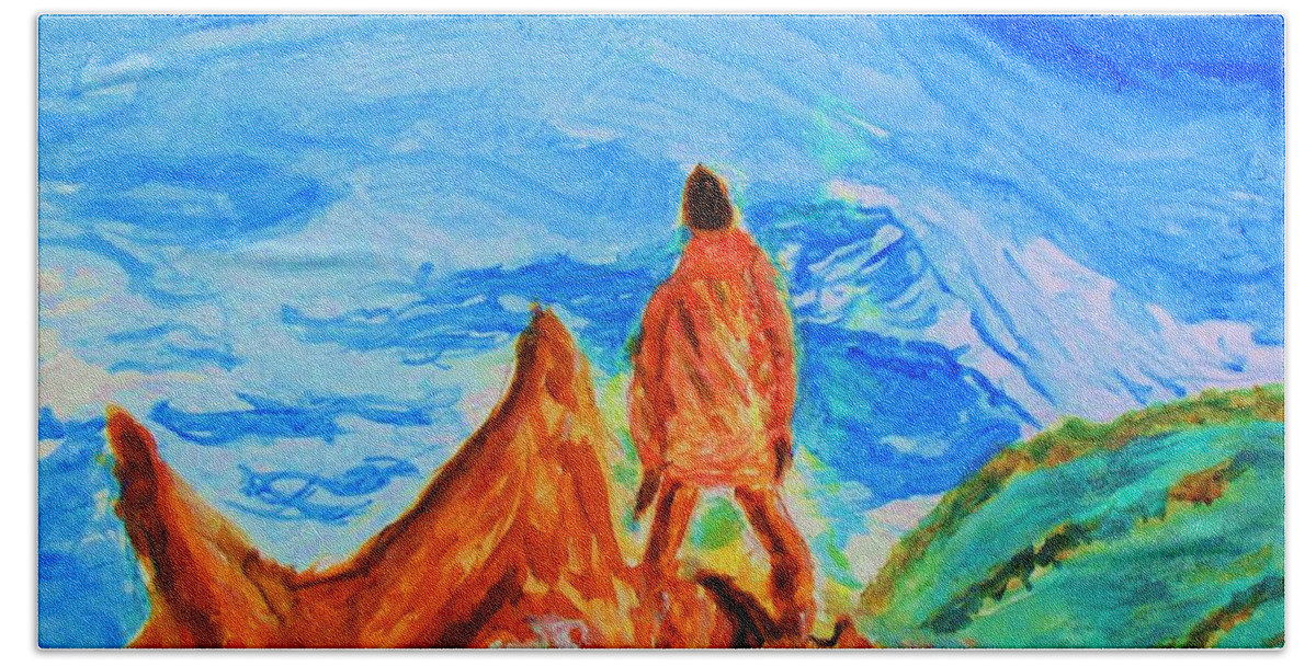 Mountain Vista Beach Towel featuring the painting Mountain Vista by Stanley Morganstein