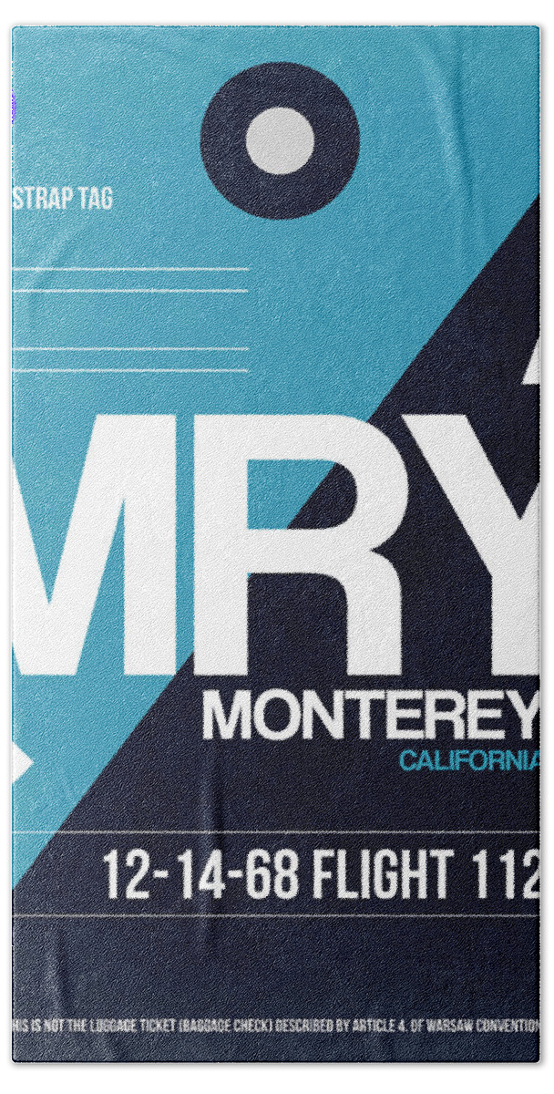 Monterey Beach Towel featuring the digital art MRY Monterey Luggage Tag II by Naxart Studio