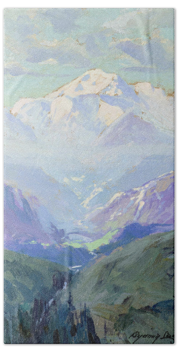 Sydney Laurence Beach Towel featuring the painting Mt. McKinley, Alaska, 1935 by Sydney Laurence