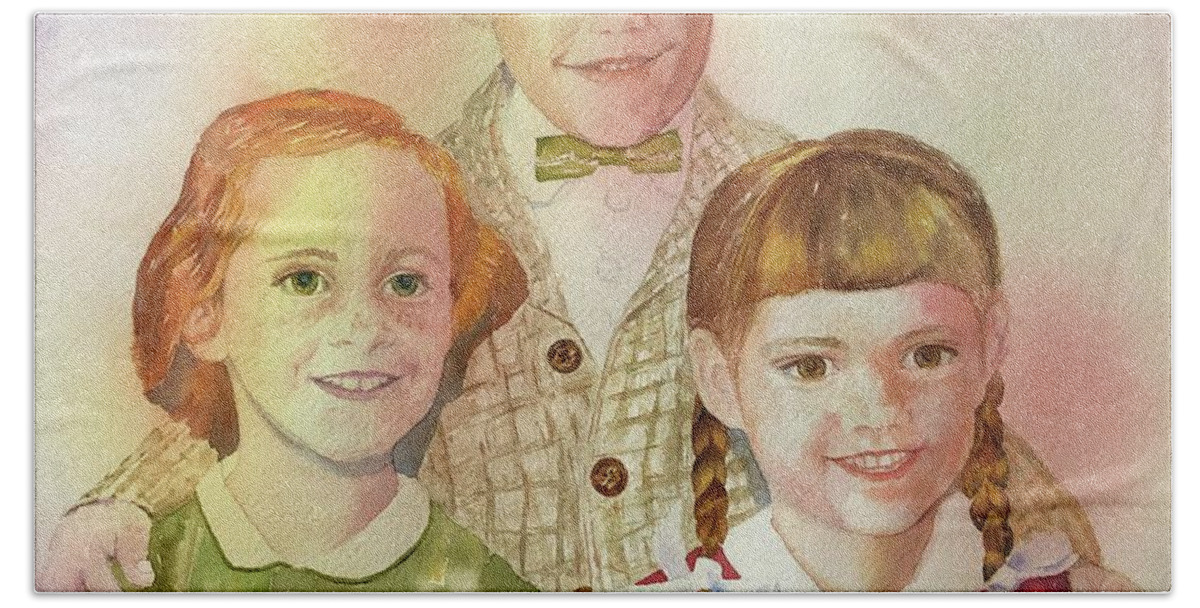 Tara Moorman Watercolors Beach Sheet featuring the painting The Latimer Kids by Tara Moorman
