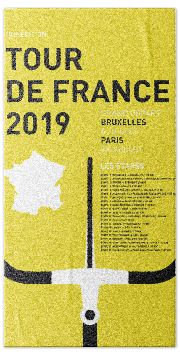 2019 Beach Towel featuring the digital art My Tour De France Minimal Poster 2019 by Chungkong Art