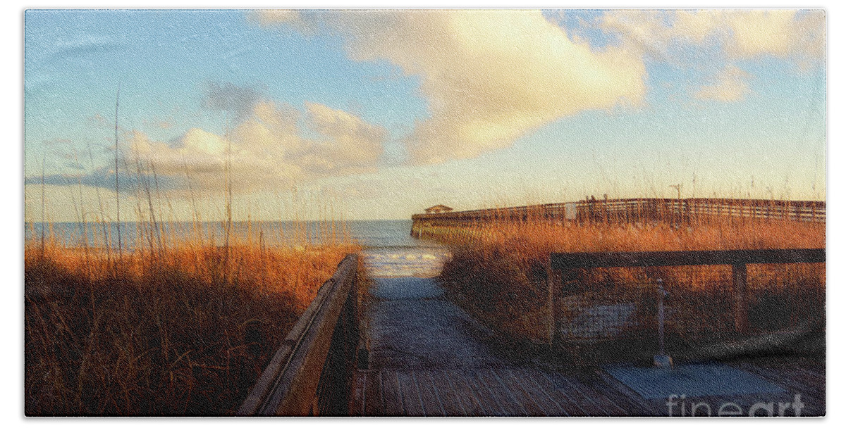 Scenic Beach Towel featuring the photograph Myrtle Beach State Park Pier by Kathy Baccari