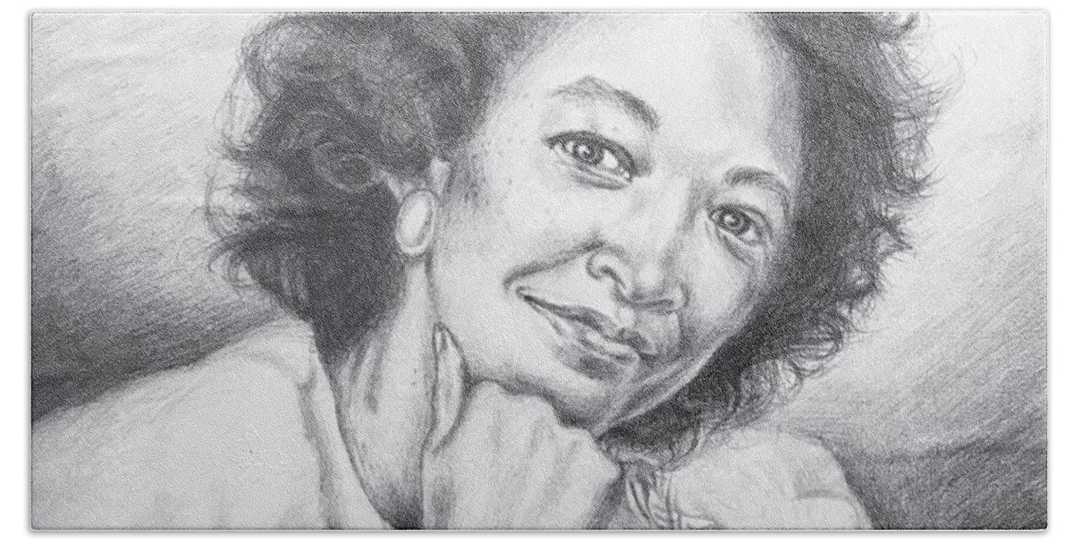 Portrait Beach Towel featuring the drawing Narvelle Glover by Rosencruz Sumera