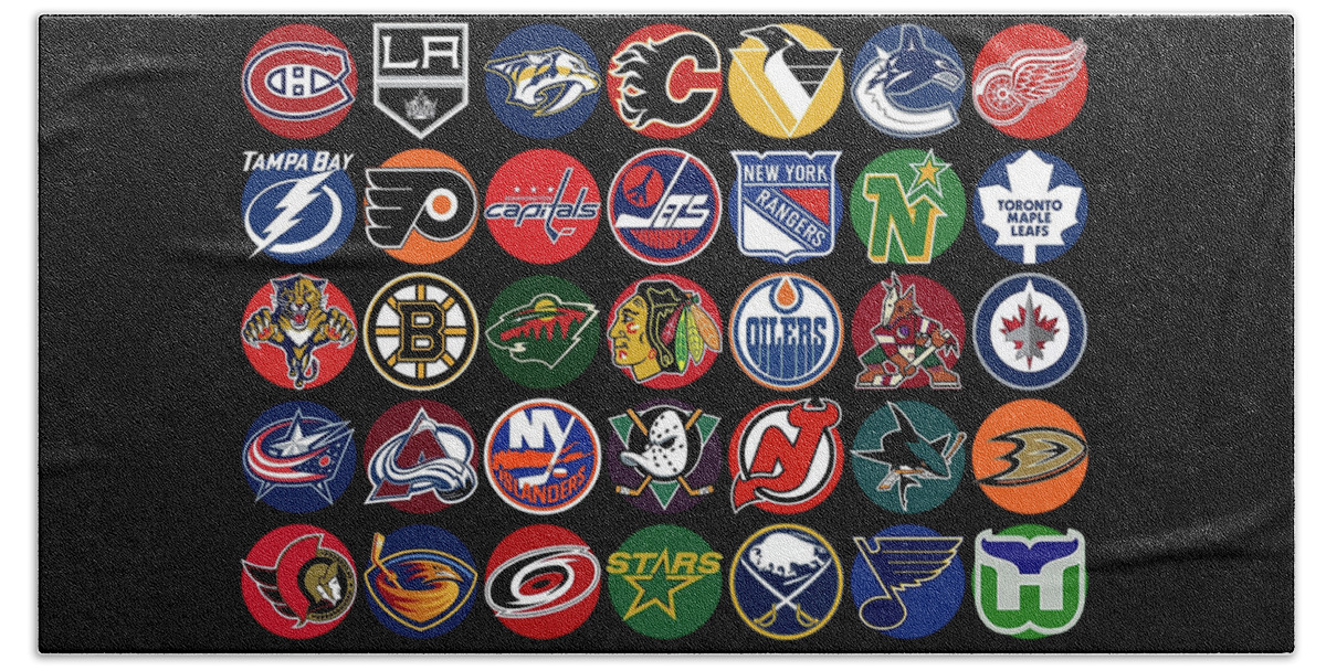 Nhl Beach Towel featuring the mixed media National Hockey League Spotlight Logo Teams by Movie Poster Prints