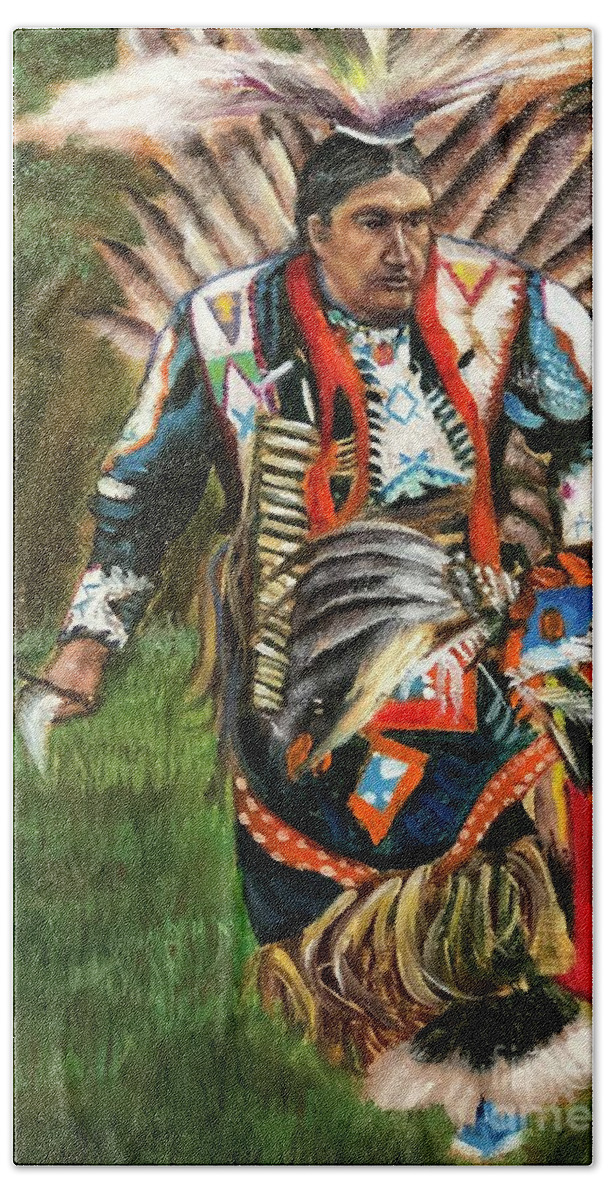Native American Beach Towel featuring the painting Native American by Leland Castro
