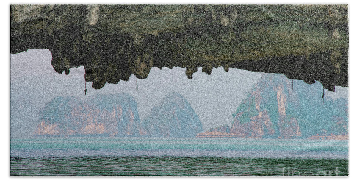 Bai Tu Long Bay Beach Towel featuring the photograph Natural Arch Near Vung Vieng Fishing Village Three by Bob Phillips