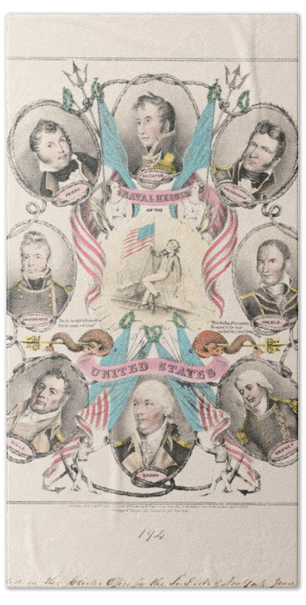 War Of 1812 Beach Towel featuring the painting Naval heroes of the United States by Kelloggs & Thayer