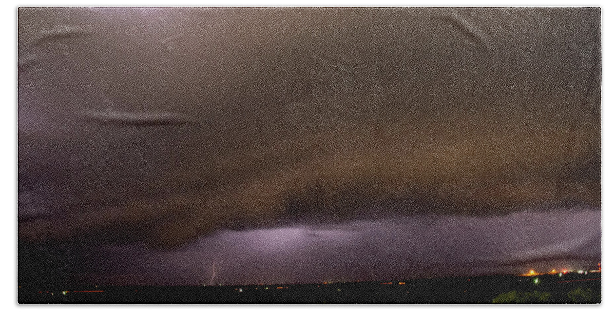 Nebraskasc Beach Towel featuring the photograph Nebraska Night Shelf Cloud 022 by Dale Kaminski