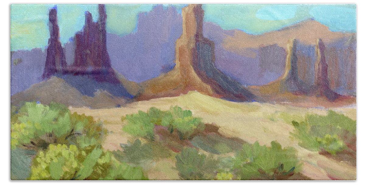 Landscape Beach Sheet featuring the painting Needles Monument Valley by Diane McClary