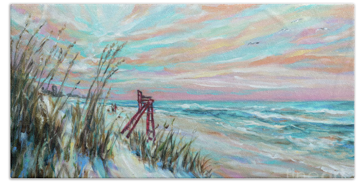 Beach Beach Sheet featuring the painting Neptune Lifeguard Chair by Linda Olsen