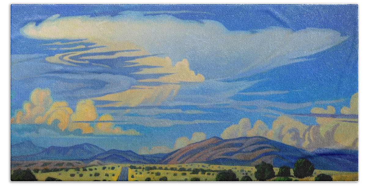 Colorful Beach Towel featuring the painting New Mexico Cloud Patterns by Art West