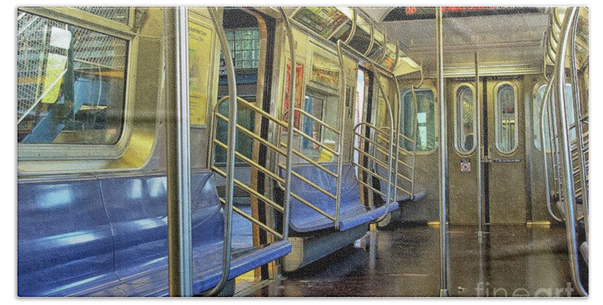 New York Subway Beach Towel featuring the photograph New York City Empty Subway Car by Zalman Latzkovich