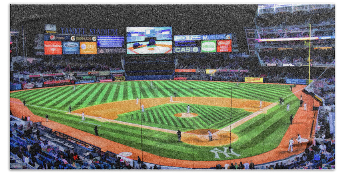 Yankee Stadium Beach Towel featuring the painting New York Yankees Baseball Ballpark Stadium by Christopher Arndt